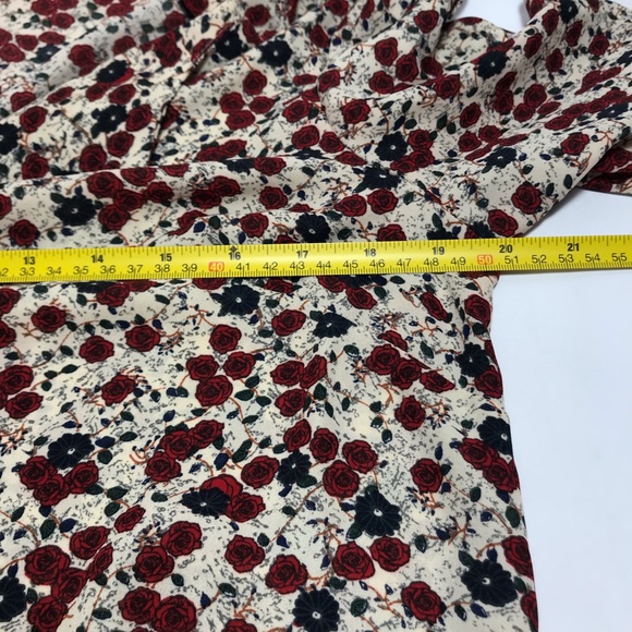 DR2 Cream Red Blue Floral Print Long Sleeve Notch Neck Blouse Size M - Picture 11 of 15